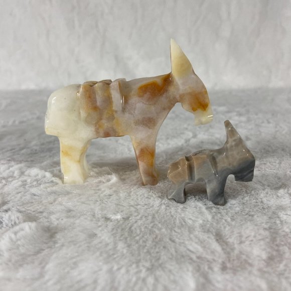 Vintage Mexico Carved Onyx Donkey Mule Burro set of 2 - Picture 4 of 6